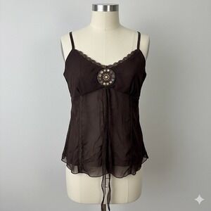 VTG BARANDA Cami Y2K Gypsy Jungle Brown Beaded Embellished Camisole Top Medium